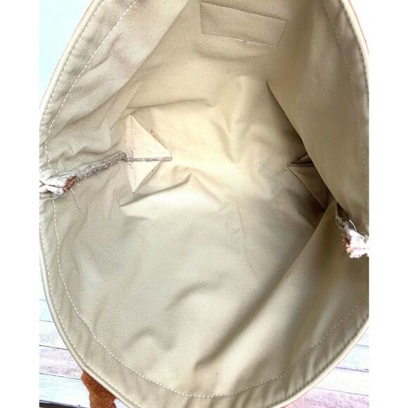 XL RAINIER CLUB BEIGE TAPESTRY BROWN GENUINE LEATHER HANDBAG TOTE SHOULDER BAG - Picture 10 of 11